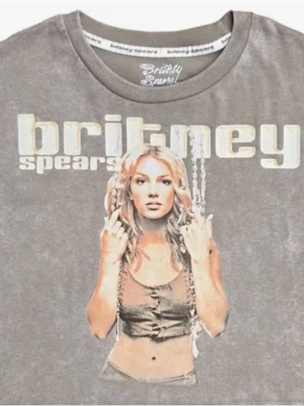 Britney Spears “Oops!” Graphic Crop Tee Grey Mineral Wash Size Medium